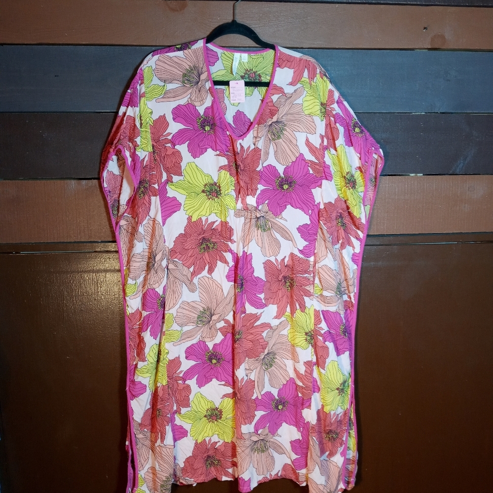 Freebie Gorgeous Joyspun Medium(8-10) Pink Floral Batwing Airy Sexy Nightgown - Picture 7 of 9